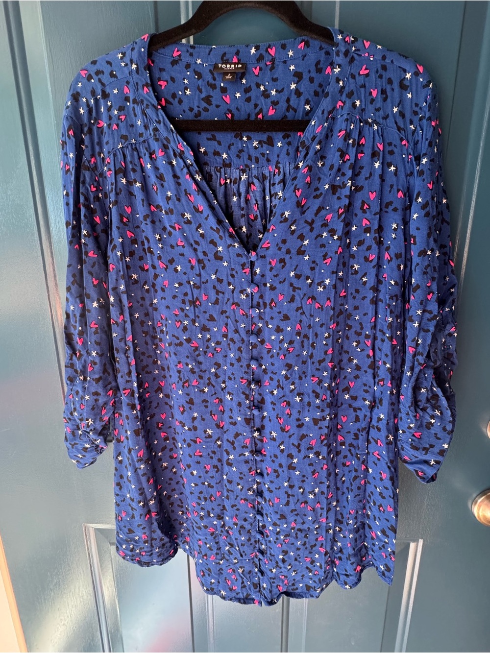 Torrid Blue Heart-Print Peasant Blouse